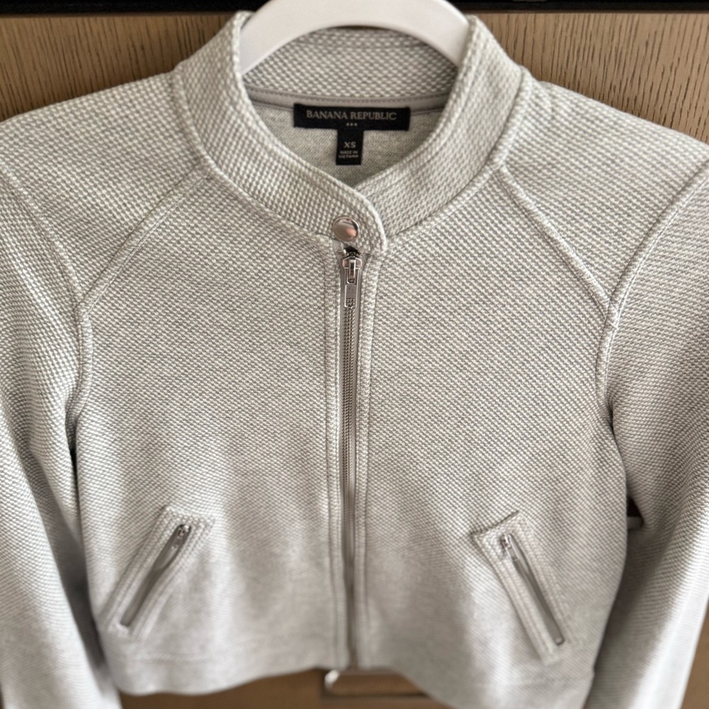 Banana Republic Silver Textured Bomber Jacket